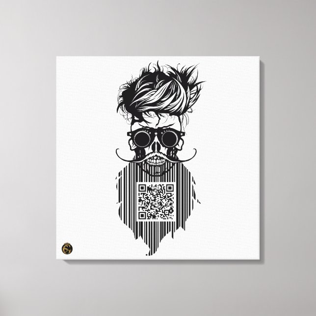 Todeskopf QR G-Skulls-Barcode mit Bart und Leinwanddruck (Vorderseite)