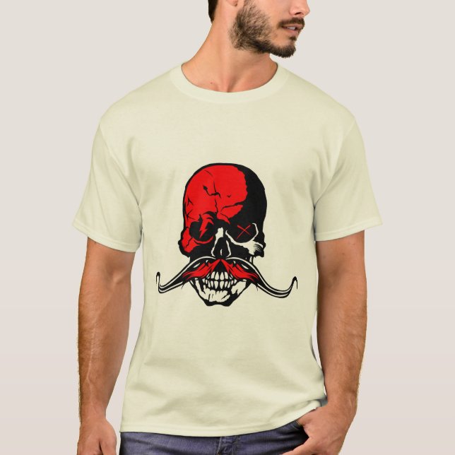 Todeskopf Skull Schnurrbart Hipster Schnurrbart T-Shirt (Vorderseite)