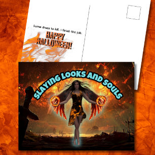 Tödliche Blicke und Seelen Feuerhalloween Feiertagspostkarte