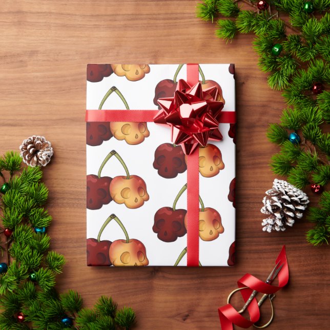 Tödliches Sweet Cherry Skull Wrapping Paper Geschenkpapier (Feiertagsgeschenk)
