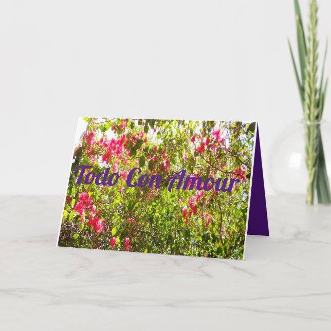 Todo Con Amour rosa Blume Blumendesign Blätter Karte (Vorderseite)