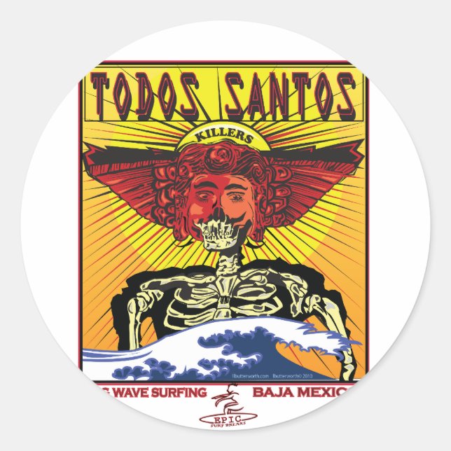 TODOS SANTOS BAJA MEXICO SURFEN RUNDER AUFKLEBER (Vorderseite)