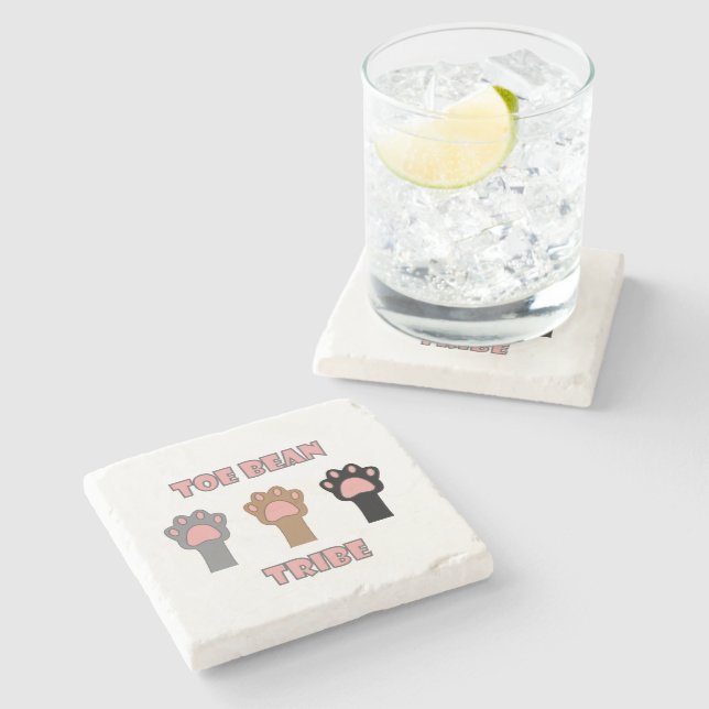 Toe Bean Tribe Cute Cat Paws Pink Letters Steinuntersetzer (Seitenansicht)