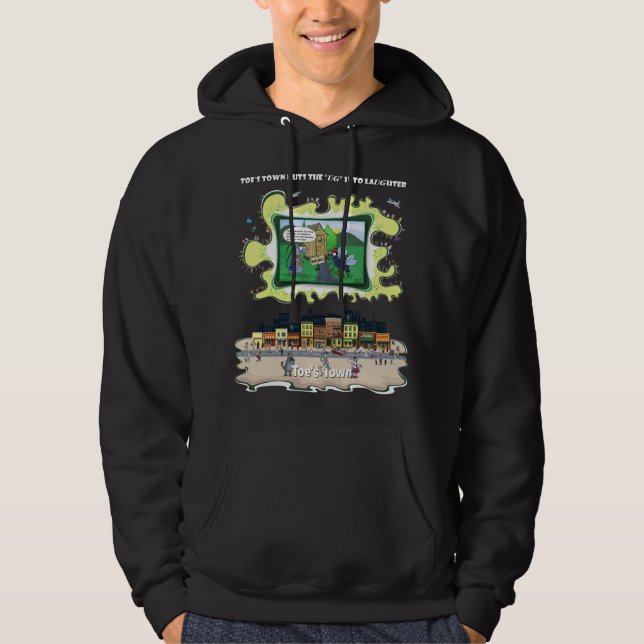 Toe’s Town Comic | Schwarzes Kapuzenpullover Obert Hoodie (Vorderseite)