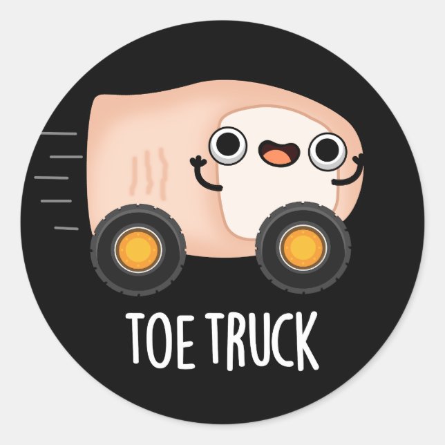 Toe Truck Funny Anatomy Body Parts Pun Dark BG Runder Aufkleber (Vorderseite)