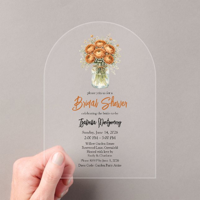 Toffee Palette Ranunculus Mason Jar Bridal Shower Acryleinladungen (Insitu (Handheld))