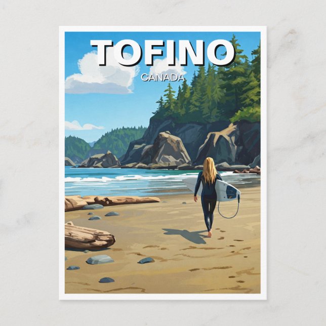 Tofino Canada Surfer on Beach Travel Postkarte (Vorderseite)