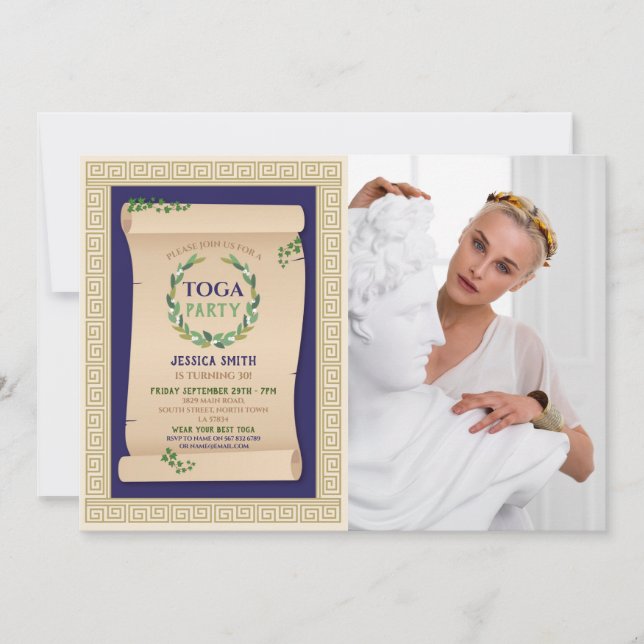 Toga Party Ancient Roman Birthday Ivy Scroll Foto Einladung (Vorderseite)