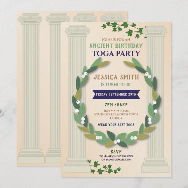 Toga Party Birthday Ivy Scroll Altes römisches Einladung (Vorne/Hinten)