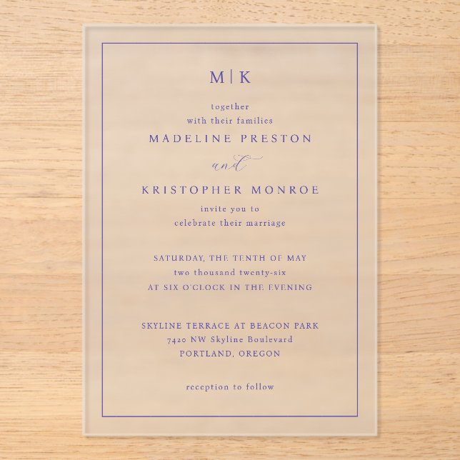 Together Navy Blue Serif Elegancy Acryleinladungen (Vorderseite)