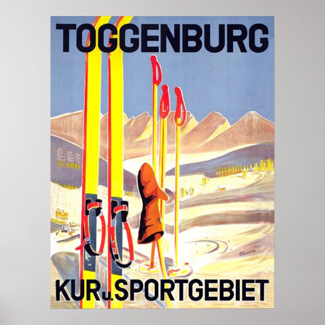 Toggenburg, Schi im Schnee, Schweiz Poster (Vorne)