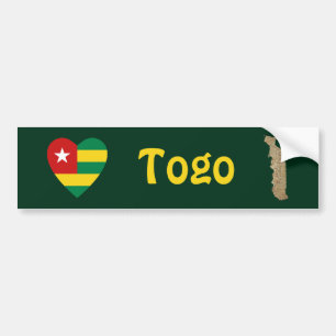 Togo-Flagge Herz + Karte Aufkleber für Stoßstangen Autoaufkleber