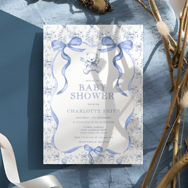 Toile Bear Blue Baby Dusche Einladung (Von Creator hochgeladen)