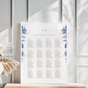 Toile Blaue Florale Hochzeits-Sitzordnung-Plakat Poster