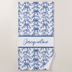 Toile Blue and White Coquette Bow Wedding Party Strandtuch