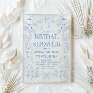 Toile Blue Bow Bridal Dusche Einladung
