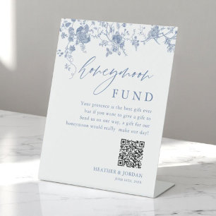 Toile Blue Floral Wedding Honeymoon Fund Sockelschild