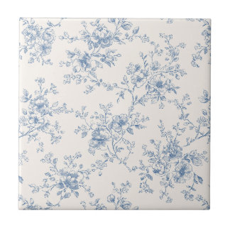 Toile Blumenstrauß Blau Creme Vintage Botanisch Fliese