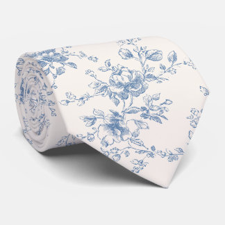 Toile Blumenstrauß Blau Creme Vintage Botanisch Krawatte