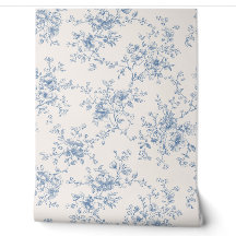 Toile Blumenstrauß Blau Creme Vintage Botanisch