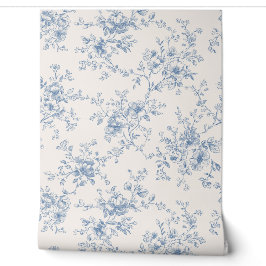 Toile Blumenstrauß Blau Creme Vintage Botanisch Tapete