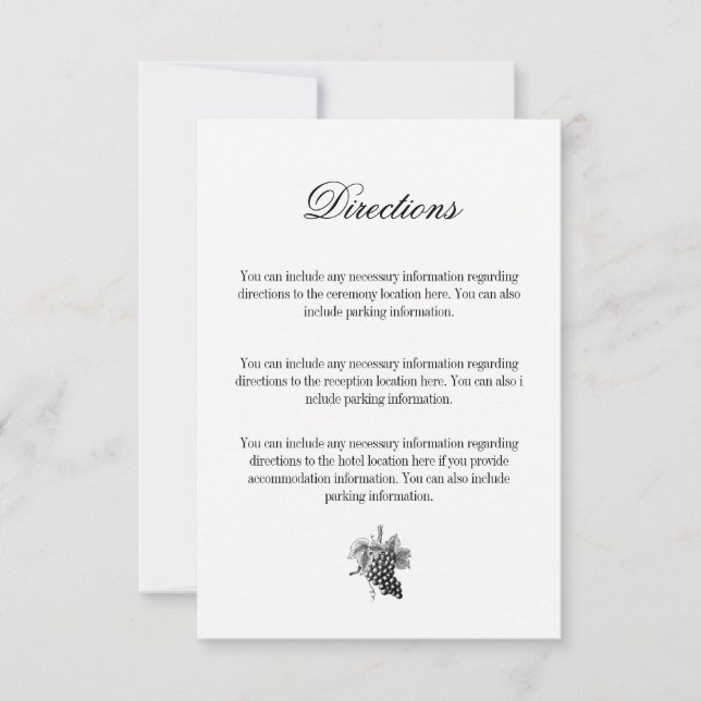 Toile & Calligrafy Wedding Directions Card RSVP Karte (Vorderseite)