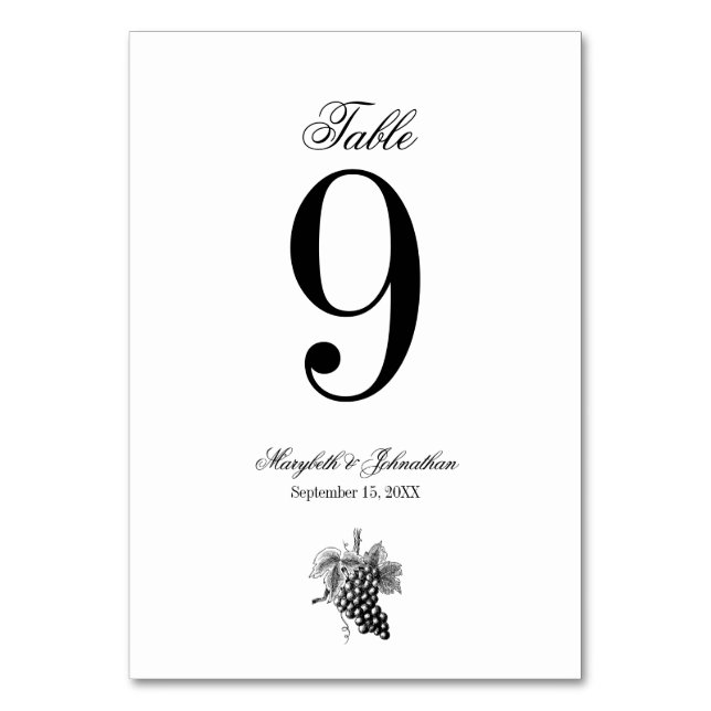 Toile & Calligraphy Wedding Tischnummer Card (Vorderseite)