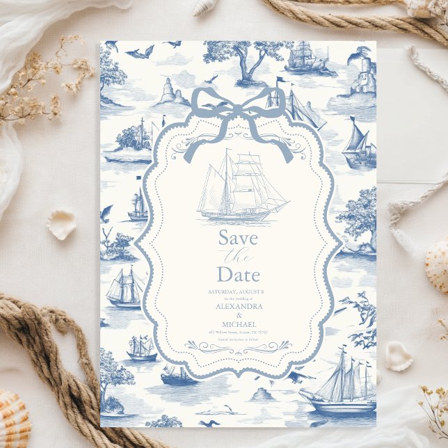 Toile Chic Nautical Bow Wedding Save The Date (Von Creator hochgeladen)