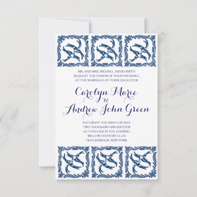 Toile China Delfts blauen und weißen Vögel Einladung (Rückseite)