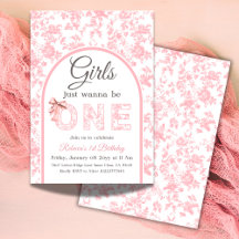 Toile Coquette Pink Bow Girl Erster Geburtstag