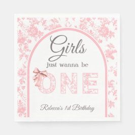 Toile Coquette Pink Bow Girl Erster Geburtstag Serviette