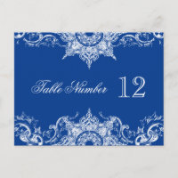 Toile Damask Empfang Tischnummern Royal Blue