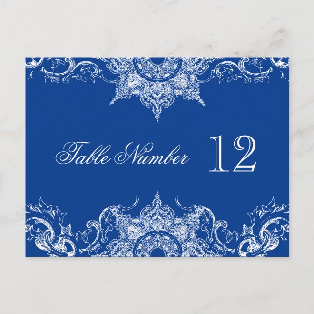 Toile Damask Empfang Tischnummern Royal Blue (Vorderseite)
