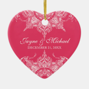 Toile Damask Swirl Erster Weihnachtsrosa Keramikornament