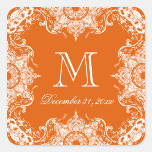 Toile Damask Swirl Passendes Etikett - Tangerine Quadratischer Aufkleber
