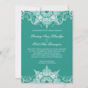 Toile Damask Swirl Wedding laden Aquamarin grün ei Einladung