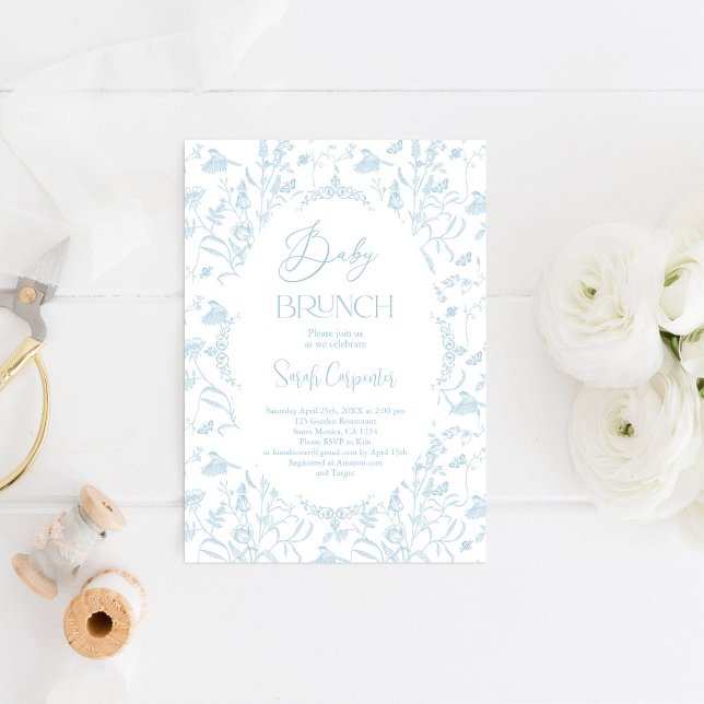 Toile De Jouy Baby Dusche Brunch Boy Einladung (Von Creator hochgeladen)