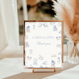 Toile De Jouy Baby Shower Blaues Band Tischschild Fotodruck