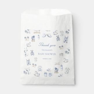 Toile De Jouy Baby Shower Blaues Schleifenjunge Geschenktütchen