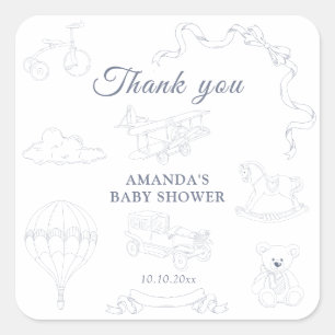 Toile de Jouy Baby Shower Dankeschön für das Kinde Quadratischer Aufkleber