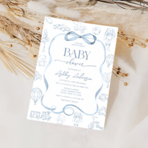 Toile De Jouy Baby Shower mit Schleifenjungen Einladung