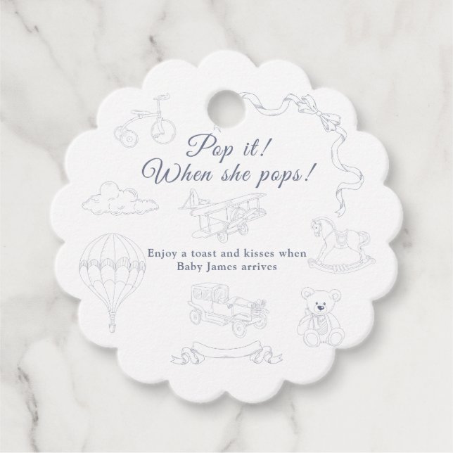 Toile de Jouy Baby Shower Pop it Geschenkanhänger (Vorderseite)