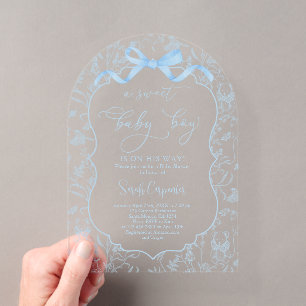 Toile De Jouy Babyparty-Einladung mit Jungen mit S Acryleinladungen