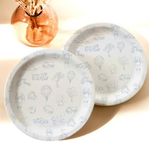 Toile de Jouy Blau Baby Shower Pappteller