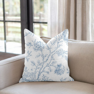 Toile de Jouy Blau Blumen Kissen