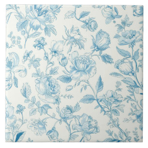 Toile de Jouy Blau Chinoiserien Pfingstrosen Flora Fliese