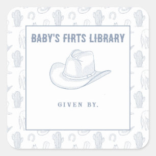 Toile de Jouy Blau Cowboy - Baby's erste Bibliothe Quadratischer Aufkleber