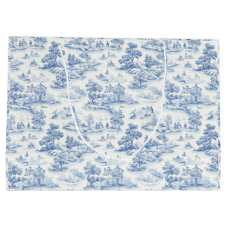 Toile de Jouy Blau im Vintage-Stil Elegant Französ Große Geschenktüte