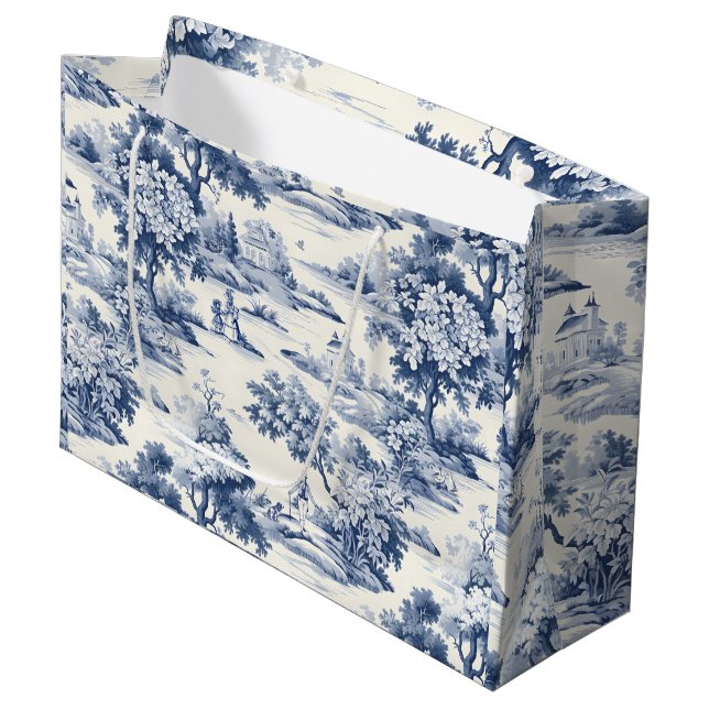 Toile de jouy, blau und weiß, Porzellan, Große Geschenktüte (Vorderseite Schrägansicht)