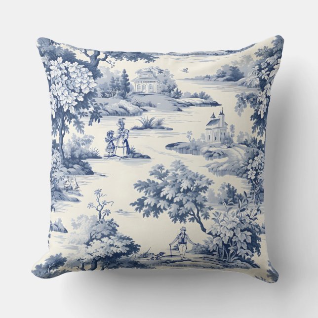 Toile de jouy, blau und weiß, Porzellan, Kissen (Vorderseite)